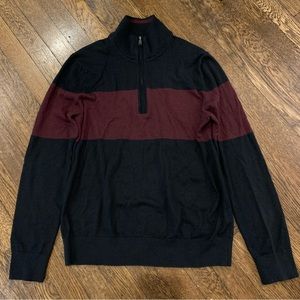 Banana Republic Men’s Cotton-Cashmere Half-Zip Sweater (Black/Burgundy) - Size M